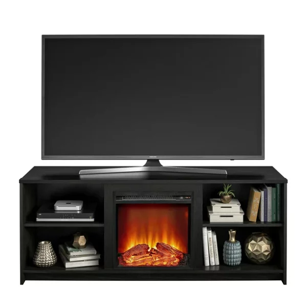 Mainstays Fireplace TV Stand for TVs up to 65", Black Oak