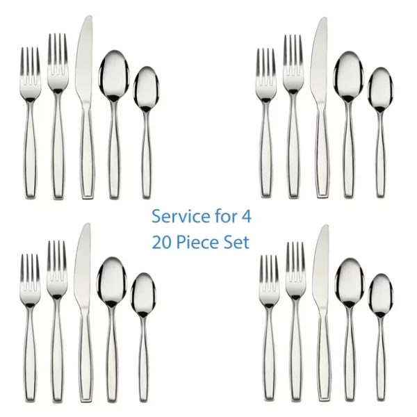 Mainstays Pierremont 20 Piece Polished Stainless Steel Flatware Set, Silver Tableware