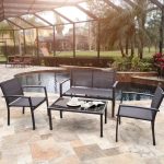 Vineego 4 Pieces Patio Furniture Outdoor furniture Outdoor Patio Furniture Set Textilene Bistro Set Modern Conversation Set Black Bistro Set with Loveseat Tea Table for Home, Lawn and Balcony (Black