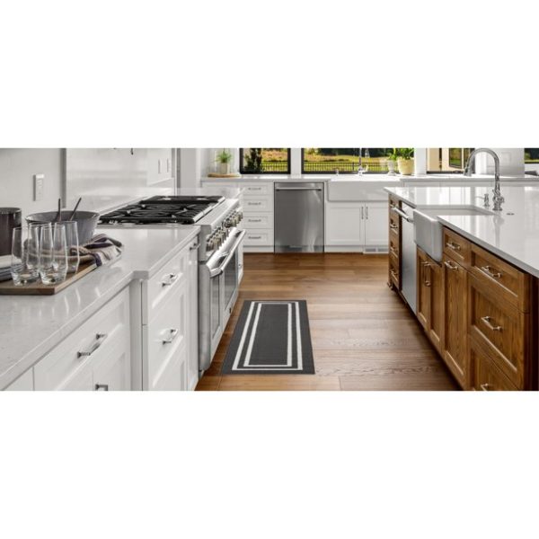 Washable Skid-Resistant Runner Rug, Border, Dark Grey and White, 26" x 45"