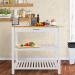 Casual Home Kitchen Island Bar Station with Hardwood Counter and Storage, White