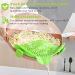 Clip on Pasta Strainer for Pots Silicone Food Strainer Hands-free Drainer Kitchen Gadgets, Heat Resistant for Pasta Spaghetti Meat Fits Pots Pans Bowls, Green