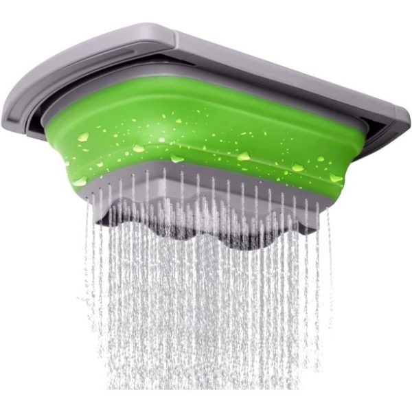 Collapsible Colander, Green Food Strainer Over the Sink Colanders Strainers with Extendable Handles, 6-Quart, Dishwasher-Safe Kitchen Folding Strainer for Pasta, Vegetables and Fruits by Polerce