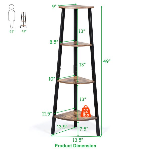 COSTWAY 4-Tier Corner Shelf Metal Storage Rack Bookcase Plant Display Stand Natural