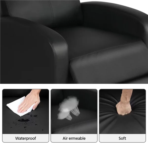 Easyfashion Faux Leather Push Back Theater Recliner, Black