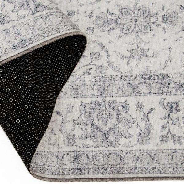 ReaLife Rugs Machine Washable Printed Vintage Distressed Trellis Ivory-Gray Eco-friendly Recycled Fiber Area Runner Rug (3' x 5')