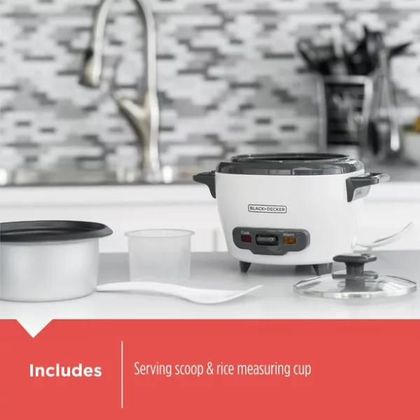 BLACK+DECKER 3-Cup Electric Rice Cooker with Keep-Warm Function, White, RC503