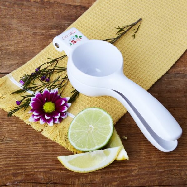 The Pioneer Woman Garden Party Handheld Cast Citrus Fruit Press Juicer with Filter, White