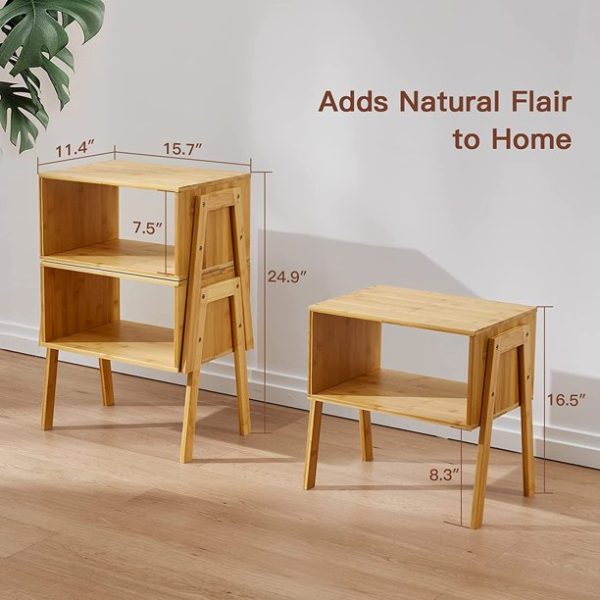 Myfurnideal 2-Pack Stackable End Tables Bamboo Nightstand with Storage Bedside Tables for Bedroom, Livingroom