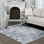 Better Homes and Gardens Abstract Machine Washable Area Rug, Navy, 5'x7'