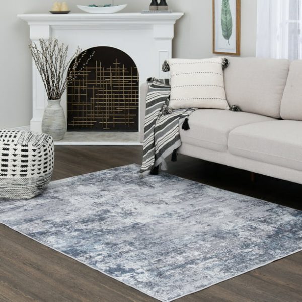Better Homes and Gardens Abstract Machine Washable Area Rug, Navy, 5'x7'