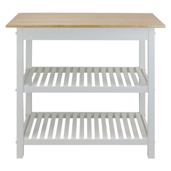 Casual Home Kitchen Island Bar Station with Hardwood Counter and Storage, White