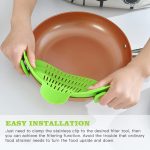 Clip on Pasta Strainer for Pots Silicone Food Strainer Hands-free Drainer Kitchen Gadgets, Heat Resistant for Pasta Spaghetti Meat Fits Pots Pans Bowls, Green