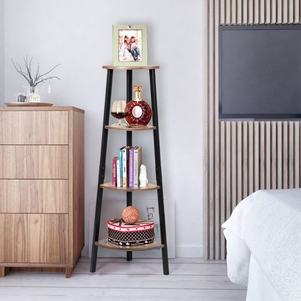 COSTWAY 4-Tier Corner Shelf Metal Storage Rack Bookcase Plant Display Stand Natural