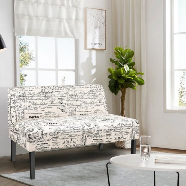 Costway Armless Loveseat Sofa Fabric Settee Bench Bed Chair Wooden Leg Living Room