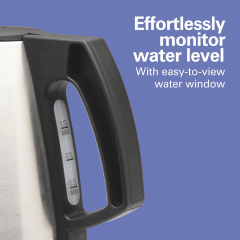 Hamilton Beach Electric Kettle, 1 Liter Capacity, Stainless Steel and Black, Model 40901