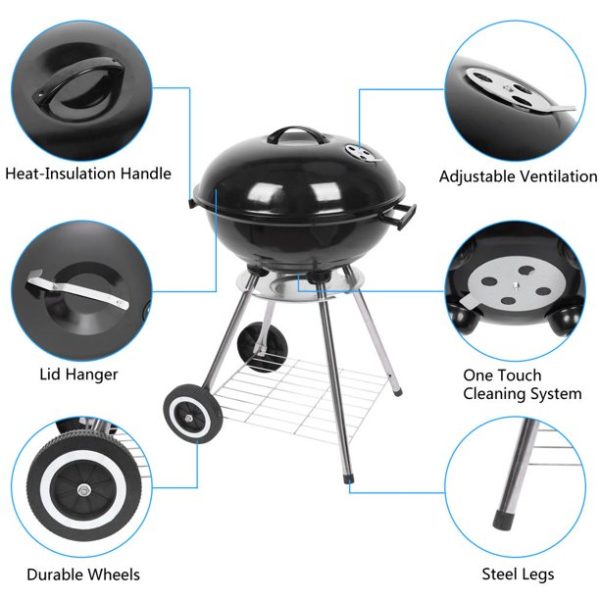 Ktaxon Portable Steel Charcoal Grill BBQ Grill Spherical Design in Black