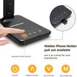 LED Desk Lamp with Wireless Charger, USB Charging Port, Adjustable Foldable ​Table Lamp with Clock, Alarm, Date, Temperature, 5-Level Dimmable ​Lighting​, Office Lamp with Adapter,Black