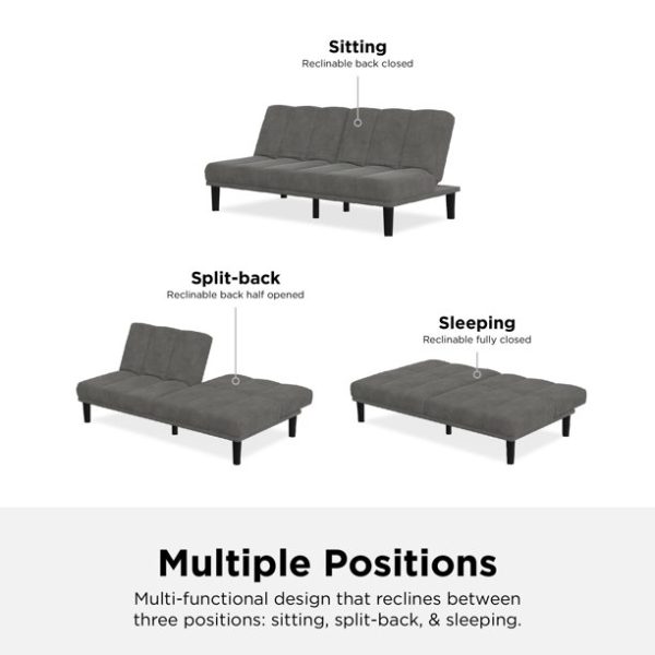 Mainstays Channel Cushion Futon, Grey Microfiber