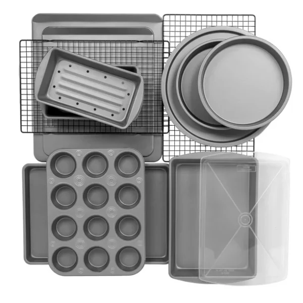 BakerEze 12-Piece Nonstick Steel Bakeware Set, Cookie Pan Set, Gray