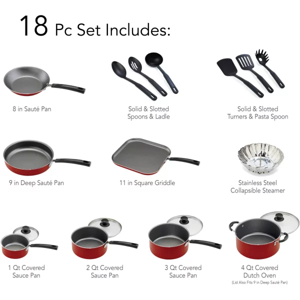 Tramontina Primaware 18 Piece Non-stick Cookware Set, Red