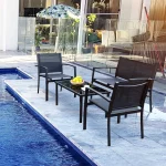 Vineego 4 Pieces Patio Furniture Outdoor furniture Outdoor Patio Furniture Set Textilene Bistro Set Modern Conversation Set Black Bistro Set with Loveseat Tea Table for Home, Lawn and Balcony (Black