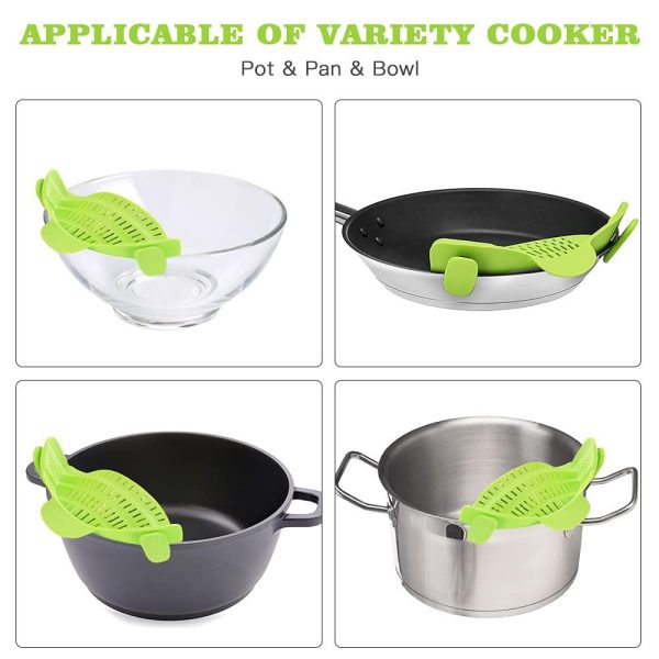 Clip on Pasta Strainer for Pots Silicone Food Strainer Hands-free Drainer Kitchen Gadgets, Heat Resistant for Pasta Spaghetti Meat Fits Pots Pans Bowls, Green