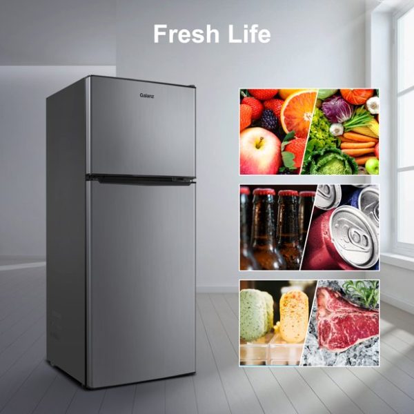 Galanz 4.6. Cu ft Two Door Mini Refrigerator with Freezer, Stainless Steel