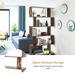 Gymax 6-Tier S-Shape Bookcase Z-Shelf Style Storage Display Rack Brown