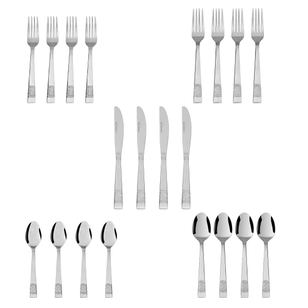 Mainstays Pierremont 20 Piece Polished Stainless Steel Flatware Set, Silver Tableware