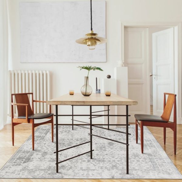 ReaLife Rugs Machine Washable Printed Vintage Distressed Trellis Ivory-Gray Eco-friendly Recycled Fiber Area Runner Rug (3' x 5')