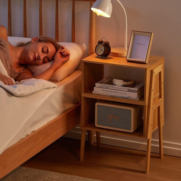Myfurnideal 2-Pack Stackable End Tables Bamboo Nightstand with Storage Bedside Tables for Bedroom, Livingroom