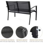 Vineego 4 Pieces Patio Furniture Outdoor furniture Outdoor Patio Furniture Set Textilene Bistro Set Modern Conversation Set Black Bistro Set with Loveseat Tea Table for Home, Lawn and Balcony (Black
