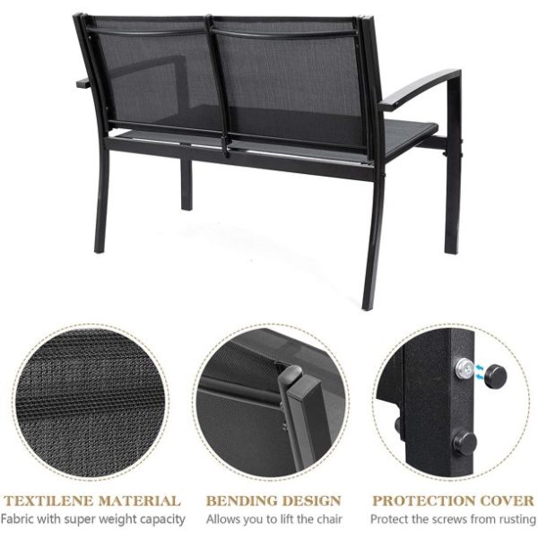 Vineego 4 Pieces Patio Furniture Outdoor furniture Outdoor Patio Furniture Set Textilene Bistro Set Modern Conversation Set Black Bistro Set with Loveseat Tea Table for Home, Lawn and Balcony (Black