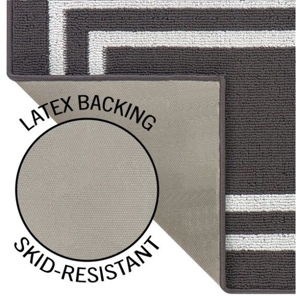 Washable Skid-Resistant Runner Rug, Border, Dark Grey and White, 26" x 45"