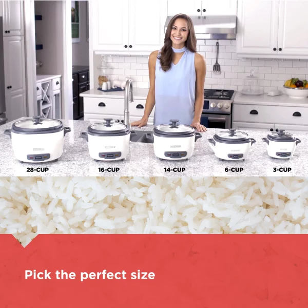 BLACK+DECKER 3-Cup Electric Rice Cooker with Keep-Warm Function, White, RC503