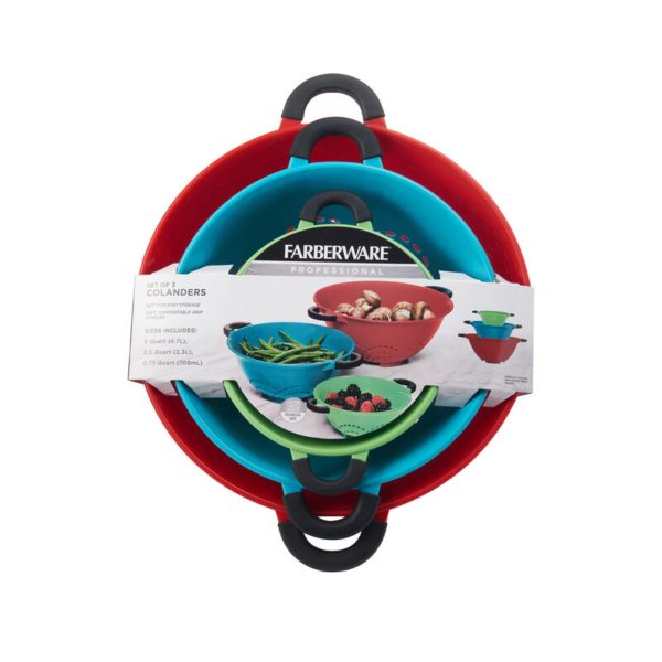 Farberware Professional Soft Grips Set of 3 Colanders in Assorted Colors