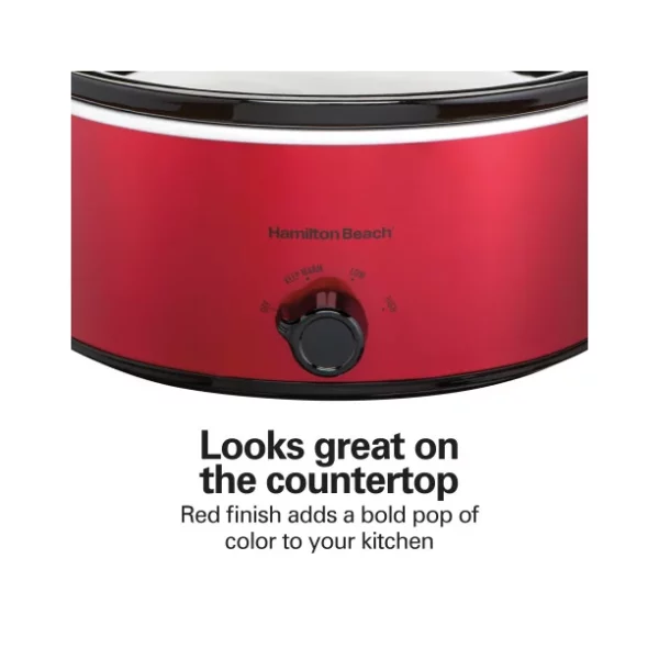 Hamilton Beach Slow Cooker, Large Capacity, Serves 7+, 6 Quarts, Red, 33666
