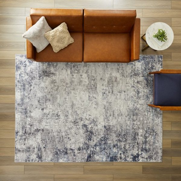 Better Homes and Gardens Abstract Machine Washable Area Rug, Navy, 5'x7'