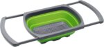 Collapsible Colander, Green Food Strainer Over the Sink Colanders Strainers with Extendable Handles, 6-Quart, Dishwasher-Safe Kitchen Folding Strainer for Pasta, Vegetables and Fruits by Polerce