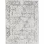 ReaLife Rugs Machine Washable Printed Vintage Distressed Trellis Ivory-Gray Eco-friendly Recycled Fiber Area Runner Rug (3' x 5')