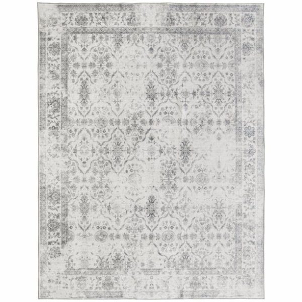 ReaLife Rugs Machine Washable Printed Vintage Distressed Trellis Ivory-Gray Eco-friendly Recycled Fiber Area Runner Rug (3' x 5')