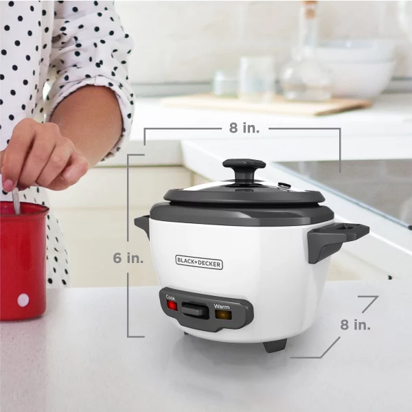 BLACK+DECKER 3-Cup Electric Rice Cooker with Keep-Warm Function, White, RC503