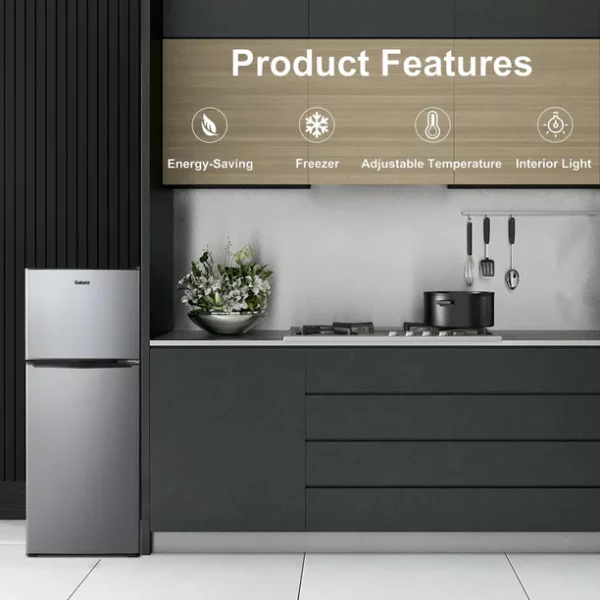 Galanz 4.6. Cu ft Two Door Mini Refrigerator with Freezer, Stainless Steel