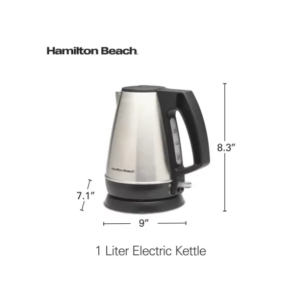 Hamilton Beach Electric Kettle, 1 Liter Capacity, Stainless Steel and Black, Model 40901