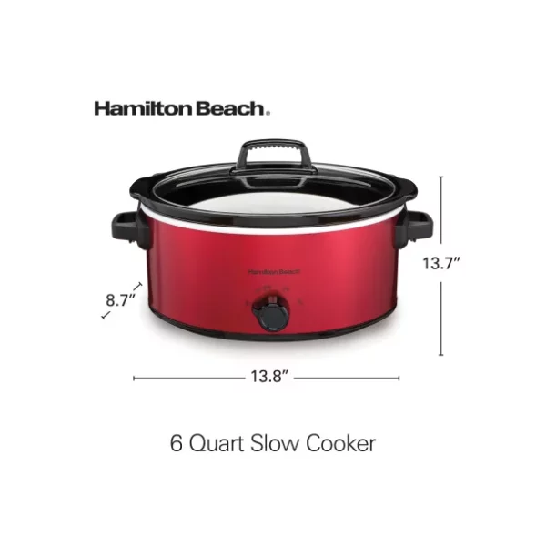 Hamilton Beach Slow Cooker, Large Capacity, Serves 7+, 6 Quarts, Red, 33666