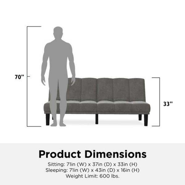 Mainstays Channel Cushion Futon, Grey Microfiber