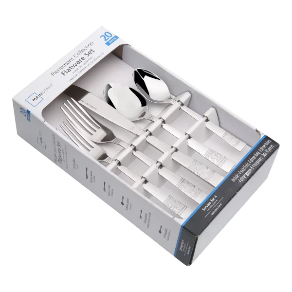 Mainstays Pierremont 20 Piece Polished Stainless Steel Flatware Set, Silver Tableware