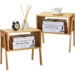 Myfurnideal 2-Pack Stackable End Tables Bamboo Nightstand with Storage Bedside Tables for Bedroom, Livingroom