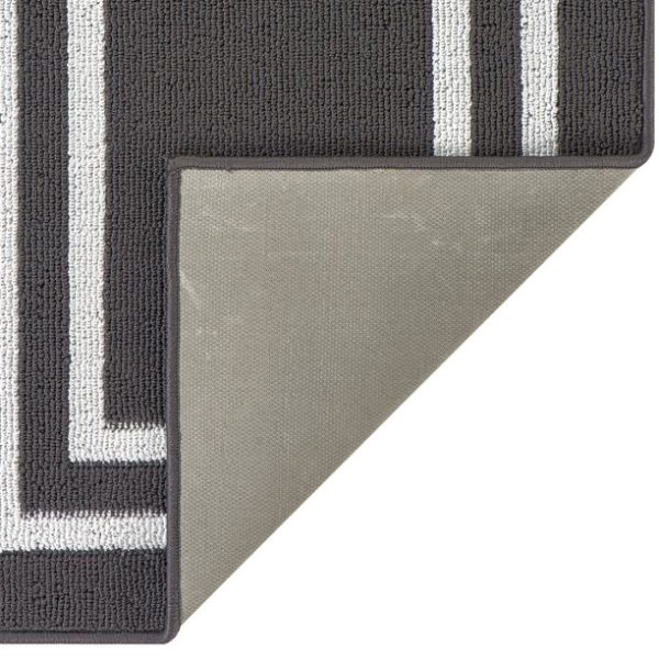 Washable Skid-Resistant Runner Rug, Border, Dark Grey and White, 26" x 45"